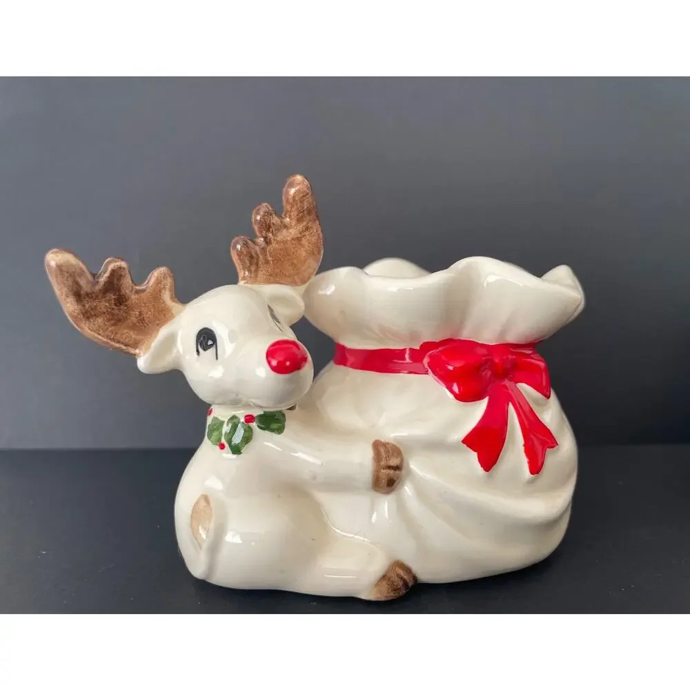 Vintage Christmas 1970s Fitz and Floyd Pr. Reindeer Candle Holders & Box Rudolph